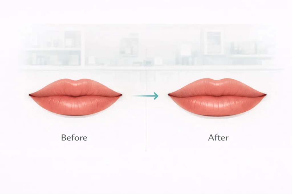 Natural lip filler before and after subtle enhancement comparison