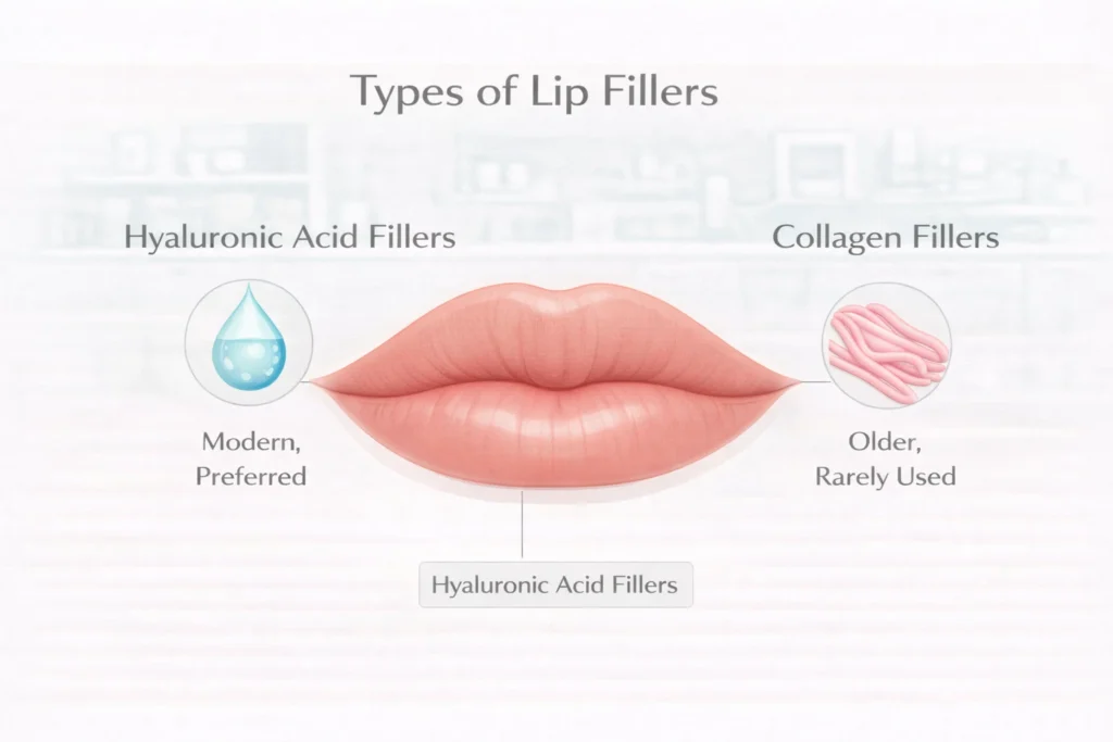 Hyaluronic acid vs collagen lip fillers comparison infographic