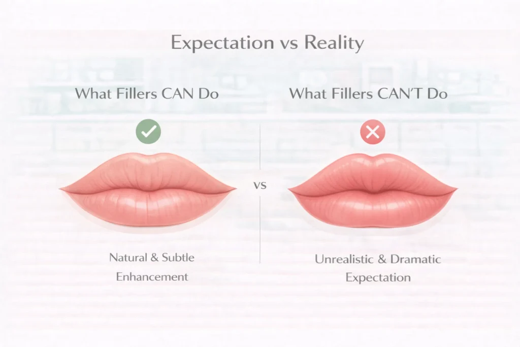 What lip fillers can and cannot do realistic vs unrealistic results comparison
