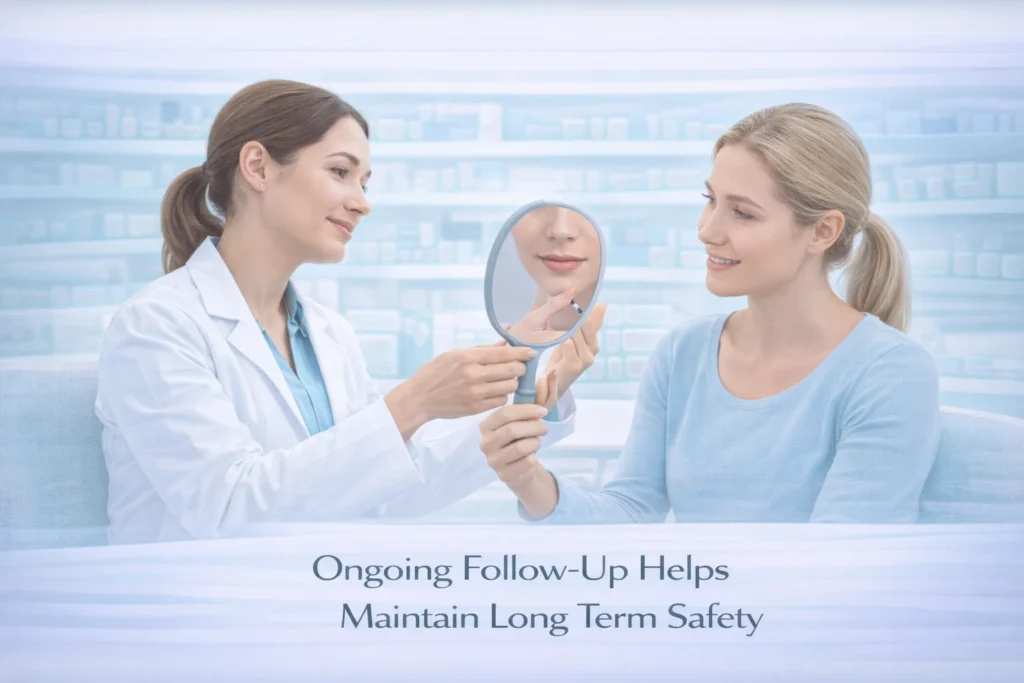 Follow-up consultation highlighting long-term safety after lip filler treatment