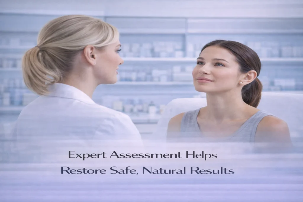 Practitioner consultation helping restore natural results after lip filler complications