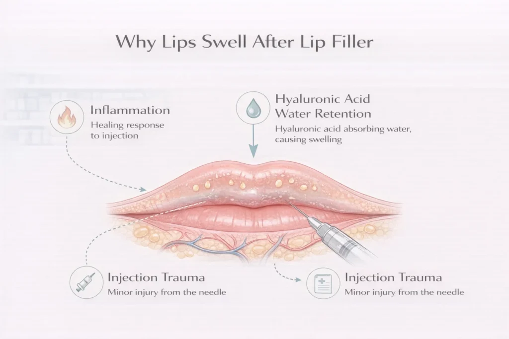 Medical diagram showing why lips swell after lip filler injections