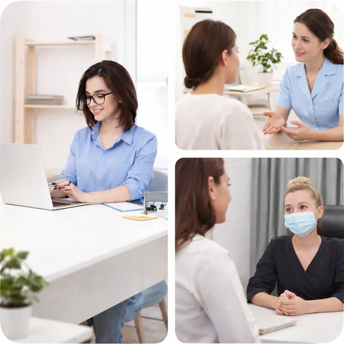 UK lip filler consultation and safety research concept showing patient consultation and aesthetic practitioner guidance in a modern clinical setting.