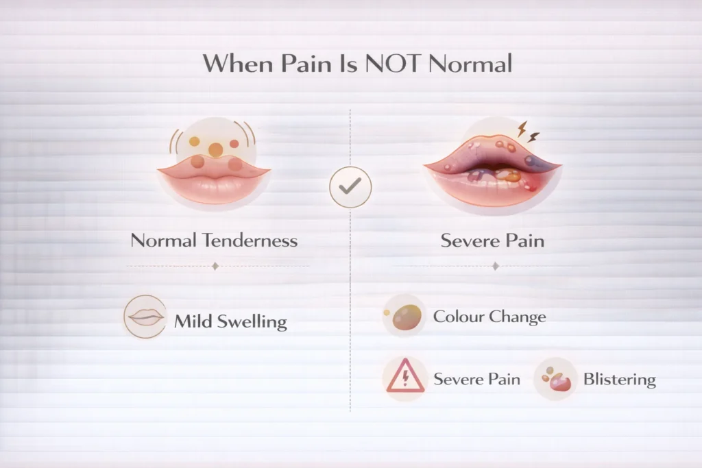 When pain is not normal after lip fillers warning signs infographic
