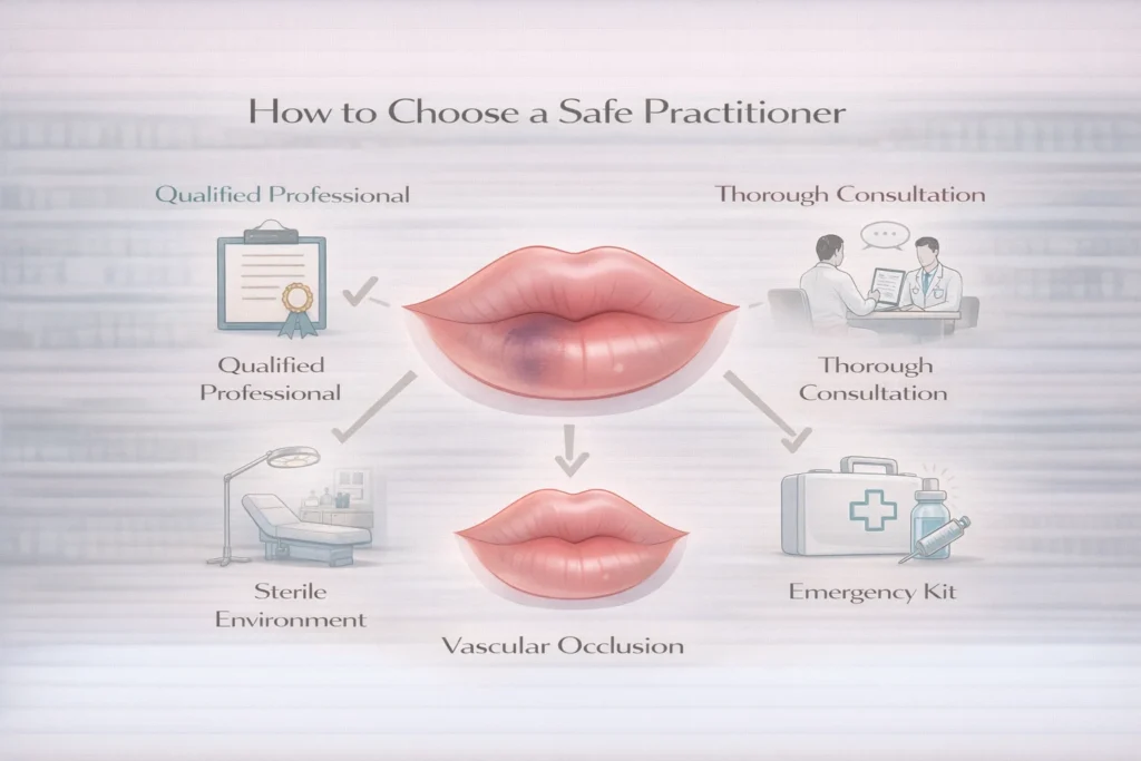 How to choose a safe lip filler practitioner UK checklist infographic
